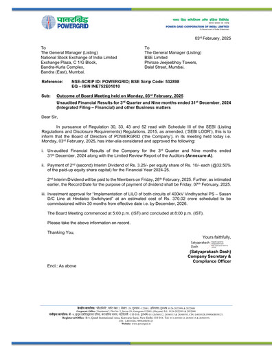 Thumbnail Powergrid Corporation of India
 Quarterly Report 2024-q3