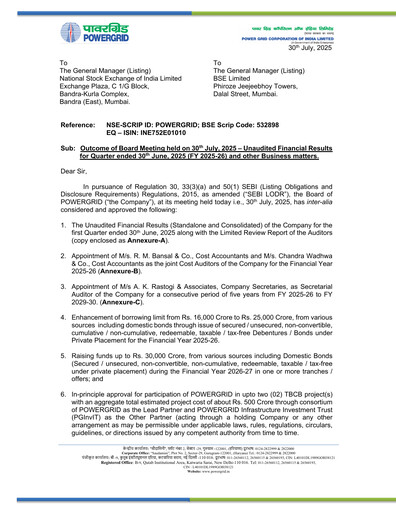 Thumbnail Powergrid Corporation of India
 Quarterly Report 2025-q1