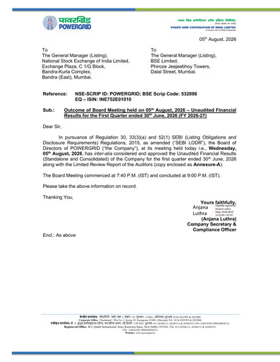 Thumbnail Powergrid Corporation of India
 Quarterly Report 2026-q1
