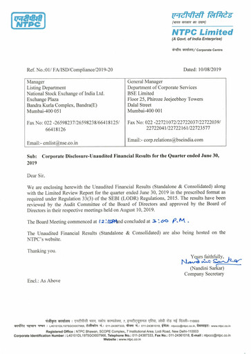 Thumbnail NTPC Limited
 Quarterly Report 2019-q1