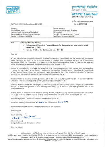 Thumbnail NTPC Limited
 Quarterly Report 2021-q3