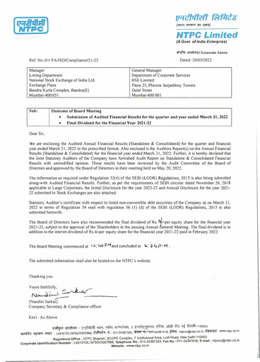 Thumbnail NTPC Limited
 Quarterly Report 2021-q4