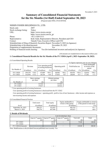 Thumbnail Nissin Foods
 Financial Statement 2024-q2