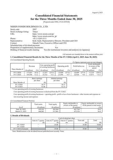 Thumbnail Nissin Foods
 Financial Statement 2026-q1