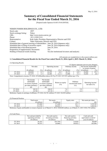 Thumbnail Nissin Foods
 Financial Statement fy2016