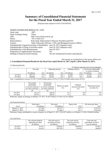 Thumbnail Nissin Foods
 Financial Statement fy2017