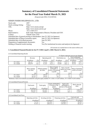 Thumbnail Nissin Foods
 Financial Statement fy2021