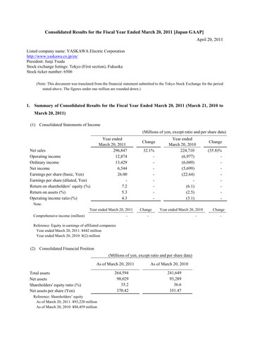 Thumbnail Yaskawa Financial Statement fy2010