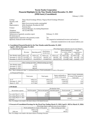 Thumbnail Toyota Tsusho
 Quarterly Report 2023-q3
