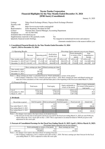 Thumbnail Toyota Tsusho
 Quarterly Report 2024-q3