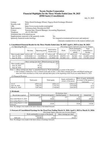 Thumbnail Toyota Tsusho
 Quarterly Report 2025-q1