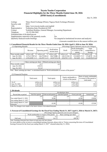 Thumbnail Toyota Tsusho
 Quarterly Report 2027-q1