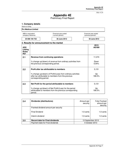 Thumbnail Pro Medicus Financial Report fy2013