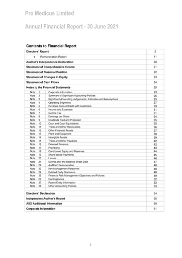 Miniature Pro Medicus Rapport financier fy2021