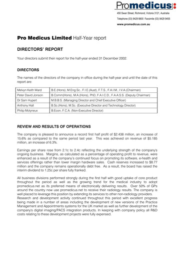 Thumbnail Pro Medicus Half-year Report 2003-h1