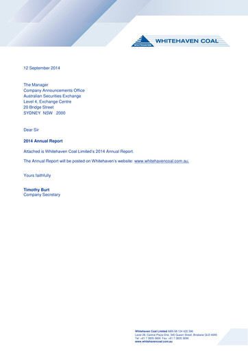 Thumbnail Whitehaven Coal Annual Report 2014