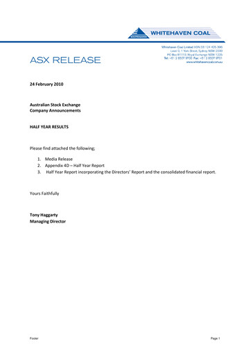 Thumbnail Whitehaven Coal Half-year Report 2010-h1