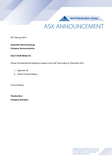 Thumbnail Whitehaven Coal Half-year Report 2014-h1