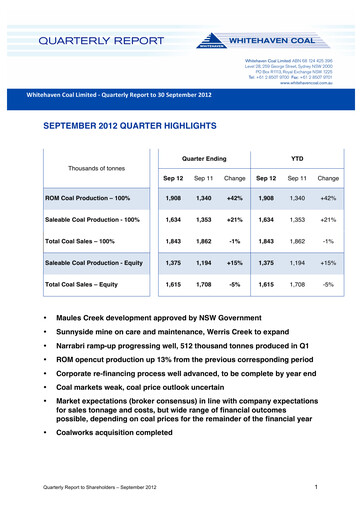 Thumbnail Whitehaven Coal Quarterly Report 2012-q3