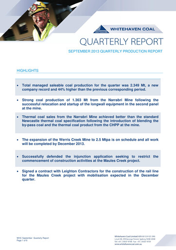 Thumbnail Whitehaven Coal Quarterly Report 2013-q3