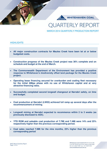 Thumbnail Whitehaven Coal Quarterly Report 2014-q1
