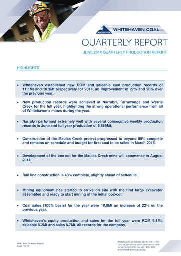 Thumbnail Whitehaven Coal Quarterly Report 2014-q2