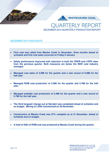 Thumbnail Whitehaven Coal Quarterly Report 2014-q4