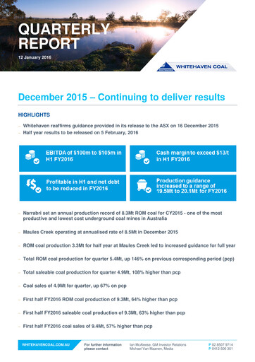 Thumbnail Whitehaven Coal Quarterly Report 2015-q4