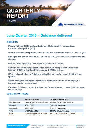 Thumbnail Whitehaven Coal Quarterly Report 2016-q2