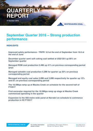 Thumbnail Whitehaven Coal Quarterly Report 2016-q3