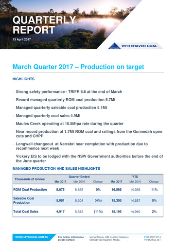 Thumbnail Whitehaven Coal Quarterly Report 2017-q1
