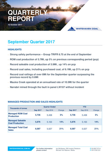 Thumbnail Whitehaven Coal Quarterly Report 2017-q3