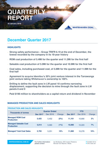Thumbnail Whitehaven Coal Quarterly Report 2017-q4