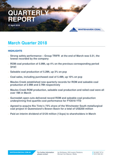 Thumbnail Whitehaven Coal Quarterly Report 2018-q1