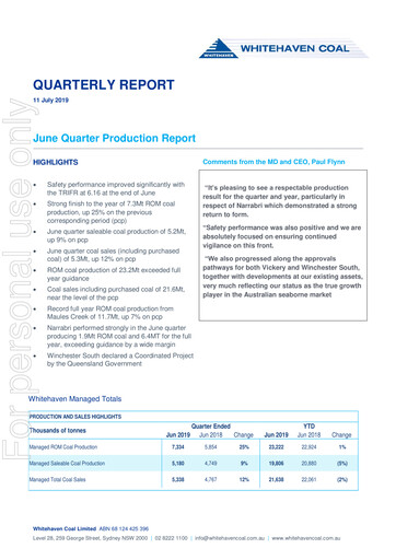 Thumbnail Whitehaven Coal Quarterly Report 2019-q2