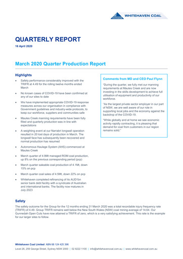 Thumbnail Whitehaven Coal Quarterly Report 2020-q1