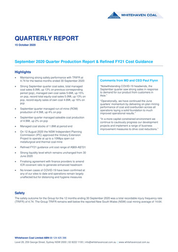 Thumbnail Whitehaven Coal Quarterly Report 2020-q3