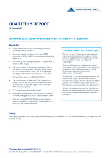 Thumbnail Whitehaven Coal Quarterly Report 2020-q4