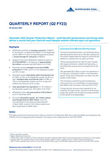 Thumbnail Whitehaven Coal Quarterly Report 2022-q4