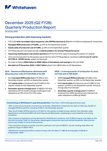 Thumbnail Whitehaven Coal Quarterly Report 2025-q4