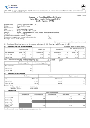 Thumbnail Odakyu Electric Railway Quarterly Report 2025-q1