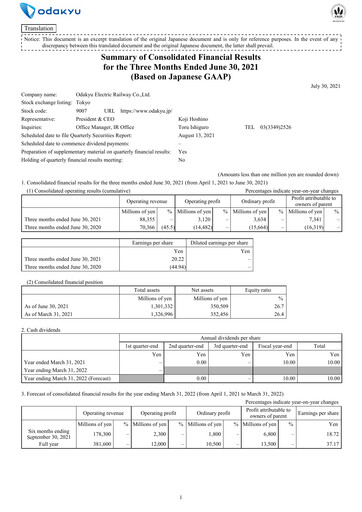 Thumbnail Odakyu Electric Railway Quarterly Report 2021-q1