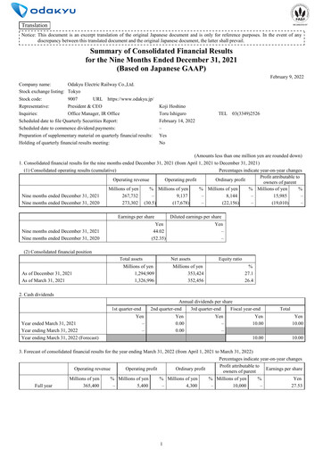 Thumbnail Odakyu Electric Railway Quarterly Report 2021-q3