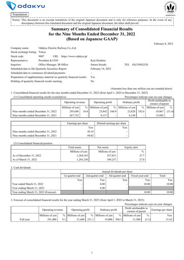 Thumbnail Odakyu Electric Railway Quarterly Report 2022-q3
