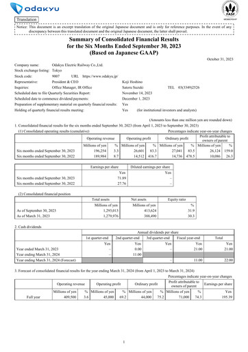 Thumbnail Odakyu Electric Railway Quarterly Report 2023-q2