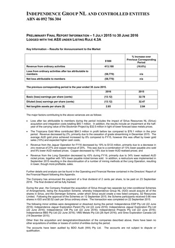Thumbnail IGO Limited Financial Statement 2016
