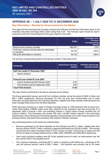 Miniature IGO Limited Rapport semestriel 2021-h1