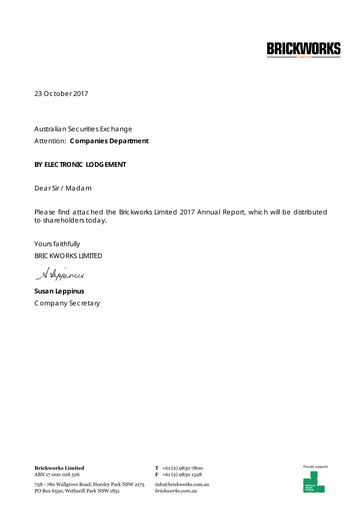 Thumbnail Brickworks Limited Annual Report 2017