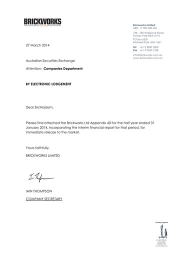 Thumbnail Brickworks Limited Half-year Report 2014-h1