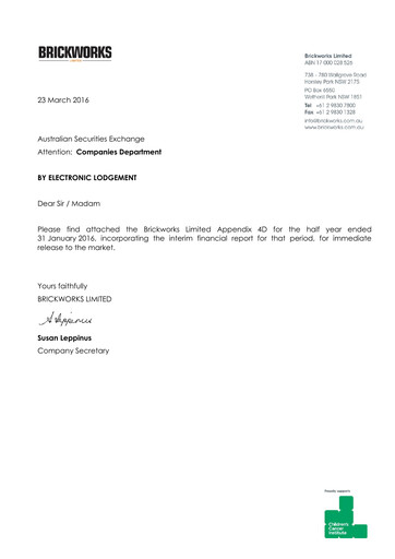 Thumbnail Brickworks Limited Half-year Report 2016-h1